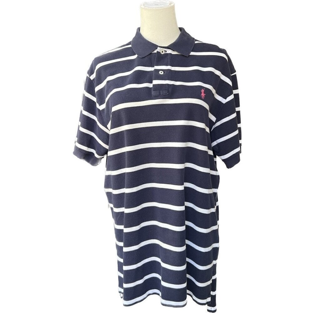 POLO RALPH LAUREN Men's Classic Fit Soft Cotton Polo Shirt navy white stripe L